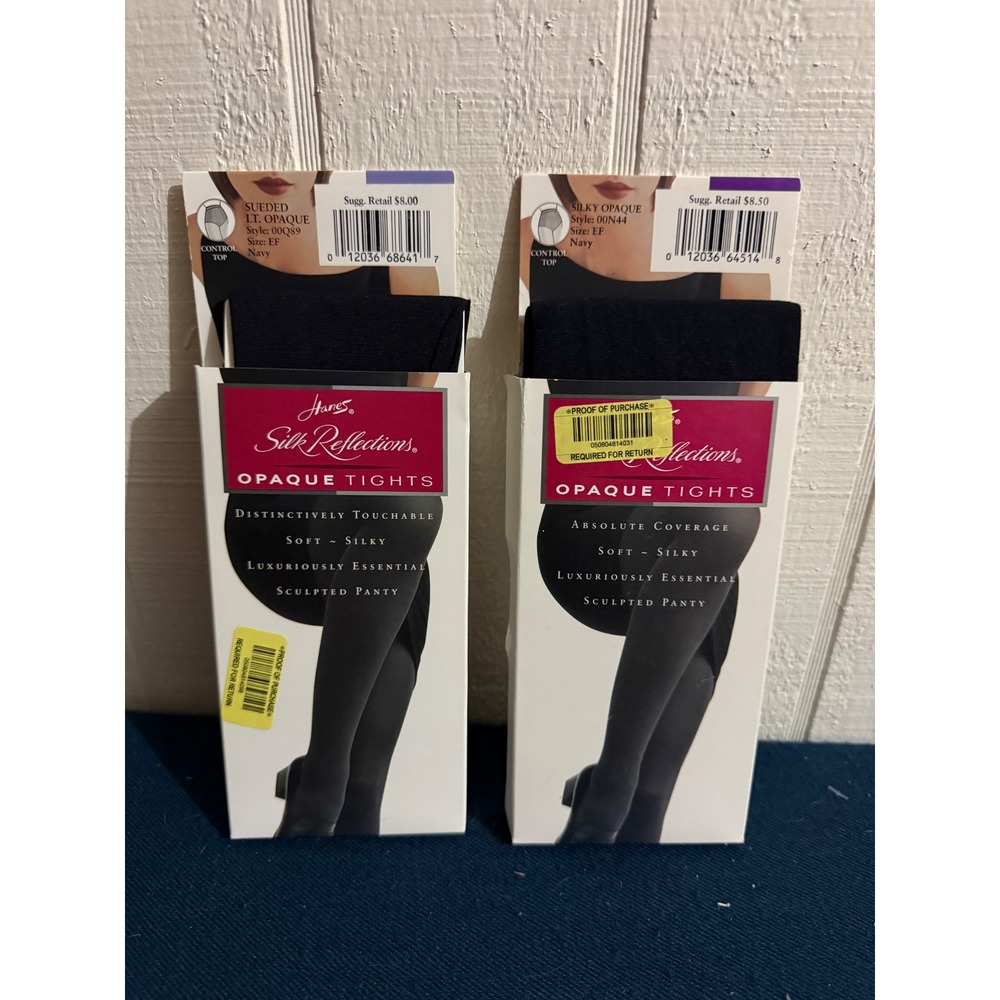 Hanes Silk Reflections Opaque Tights 2 Pack Navy Size EF Control Top 00N44 00Q89
